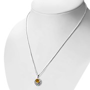 Baltic Amber Round Celtic Knot Silver Pendant, p498