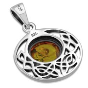 Baltic Amber Round Celtic Knot Silver Pendant, p498