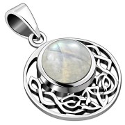 Rainbow Moonstone cab Round Celtic Knot Silver Pendant, p498