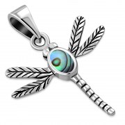 Abalone Shell Dragonfly Silver Pendant, p505