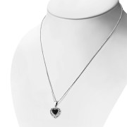 Black Onyx Heart Greek Key Silver Pendant, p511