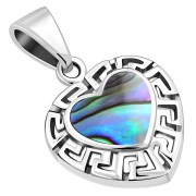 Abalone Heart Greek Key Silver Pendant, p511