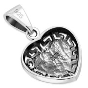 Abalone Heart Greek Key Silver Pendant, p511