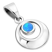 Synthetic Azure Opal Round Circle Sterling Silver Pendant, p517