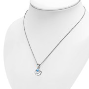 Synthetic Azure Opal Round Circle Sterling Silver Pendant, p517