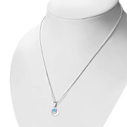 Synthetic Azure Opal Round Circle Sterling Silver Pendant, p517