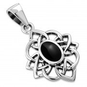 Black Onyx Celtic Knot Silver Pendant, p522