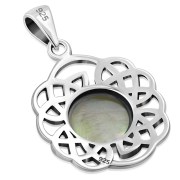 Round Celtic Knot Silver Pendant, set w Mother of Pearl