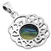 Round Celtic Knot Silver Pendant, set w Abalone