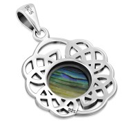 Round Celtic Knot Silver Pendant, set w Abalone