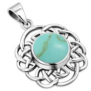 Round Celtic Knot Silver Pendant set w/ Turquoise, p529