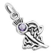 Tiny Amethyst Celtic Thistle Silver Pendant, p555