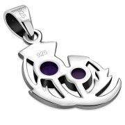 Scottish Thistle Amethyst Stone Silver Pendant, p559