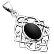 Black Onyx Celtic Knot Silver Pendant, p562