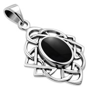 Black Onyx Celtic Knot Silver Pendant, p562