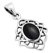 Black Onyx Celtic Knot Silver Pendant, p563