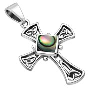 Abalone Shell Celtic Irish Trinity Knot Cross Silver Pendant, p564