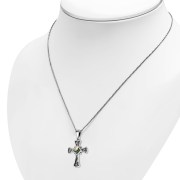 Abalone Shell Celtic Irish Trinity Knot Cross Silver Pendant, p564