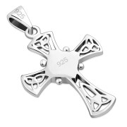 Turquoise Shell Celtic Irish Trinity Knot Cross Silver Pendant, p564