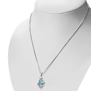 Synthetic Azure Opal Ethnic Sterling Silver Drop Pendant, p547