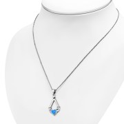 Synthetic Azure Opal Irish Claddagh Silver Pendant, p598