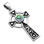 Abalone Shell Celtic Infinity Knot Cross Silver Pendant, p600