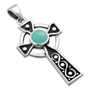 Turquoise Celtic Infinity Knot Cross Silver Pendant, p600