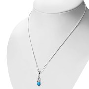 Synthetic Opal Heart Celtic Trinity Silver Pendant, p602