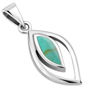Turquoise Wavy Drop Silver Pendant, p628