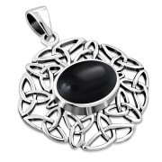 Black Onyx Oval Celtic Knot Silver Pendant, p631