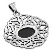 Black Onyx Oval Celtic Knot Silver Pendant, p631