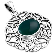 Green Agate Oval Celtic Knot Silver Pendant, p631
