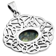 Abalone Shell Oval Celtic Knot Silver Pendant, p631