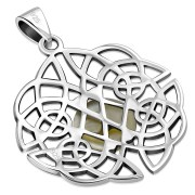 Mother Of Pearl Shell Celtic Knot Silver Pendant, p632