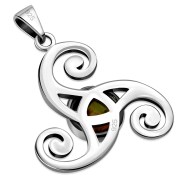 Baltic Amber Triskele Triple Spiral Celtic Silver Pendant, p634