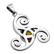 Baltic Amber Triskele Triple Spiral Celtic Silver Pendant, p634