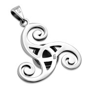 Black Onyx Triskele Triple Spiral Celtic Silver Pendant, p634