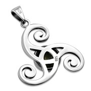 Abalone Shell Triskele Triple Spiral Celtic Silver Pendant, p634