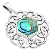 Abalone Shell Round Celtic Knot Silver Pendant, p635