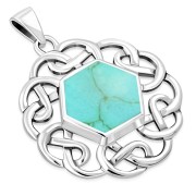 Turquoise Round Celtic Knot Silver Pendant, p529