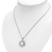 Mother Of Pearl Shell Round Celtic Knot Silver Pendant, p636