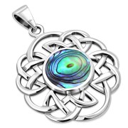 Abalone Shell Round Celtic Knot Silver Pendant, p636