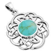 Turquoise Round Celtic Knot Silver Pendant, p636