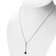 Black Onyx Long Drop Pear Shaped Sterling Silver Pendant, p670