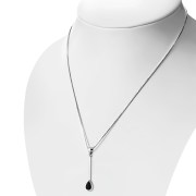 Black Onyx Long Drop Pear Shaped Sterling Silver Pendant, p670