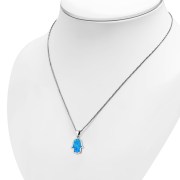 Synthetic Opal Hamsa Silver Pendant, p690