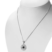 Small Black Onyx Round Celtic Knot Silver Pendant - p692