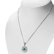 Small Green Agate Round Celtic Knot Silver Pendant - p692