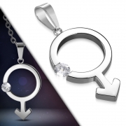 Stainless Steel Male Gender Symbol Charm Pendant w/ Clear CZ - PBL523