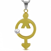 Gold Color Plated Stainless Steel 2-tone Male Gender Symbol Charm Pendant w/ Clear CZ - PBL525